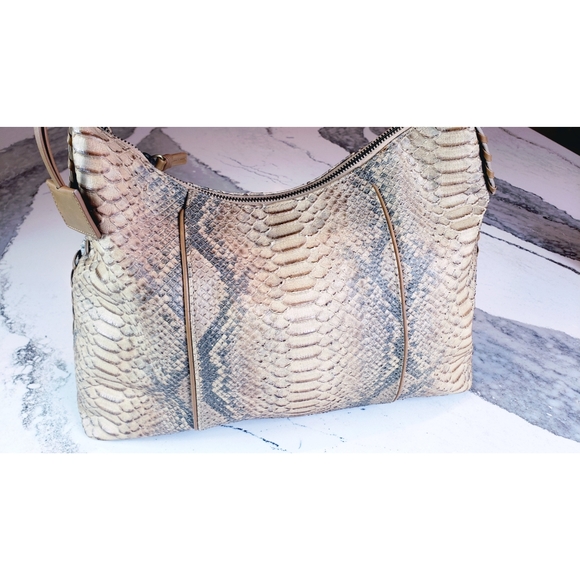 NEW Via Spiga Snake Embossed Textured Leather Hobo - Picture 2 of 15